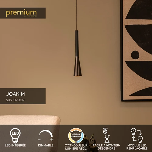 Lucide JOAKIM - Suspension - Ø 7,7 cm - LED Dim. - CCT - 1x7W 2700K/4000K - Avec module LED remplaçable - Café | Premium - USP